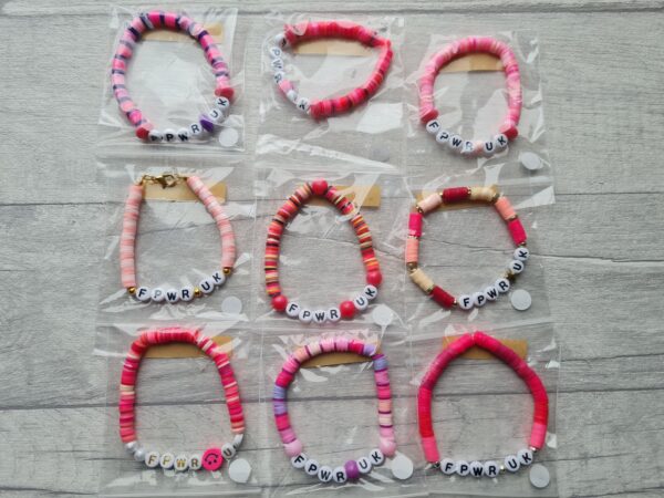 FPWR UK Beaded Bracelets | OOAK Unique Pink Bracelets | Made by PWS Families